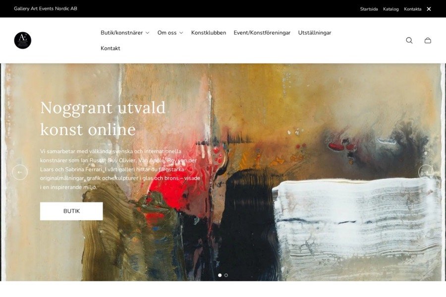 Gallery Art Events online art gallery homepage preview