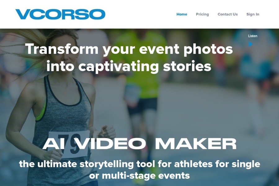 vCorso AI video maker website homepage preview